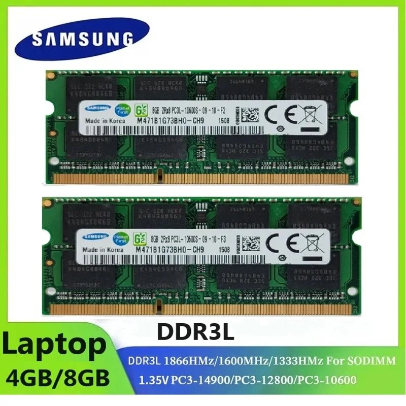 LJJ 1/2PCS SAMSUNG Memoria Ram แล็ปท็อป SODIMM DDR3L 8GB 4GB 1333Mhz 1600Mhz 1866Mhz PC3-10600 12800