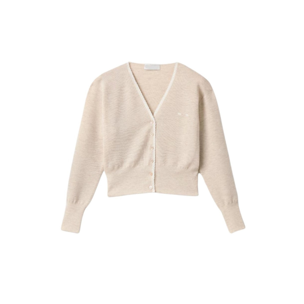 UMTS MIMIU ต้นฤดูใบไม้ร่วงสไตล์ใหม่สุภาพสตรี Jacquard Single-Breasted V คอถักเสื้อสเวตเตอร์ถัก