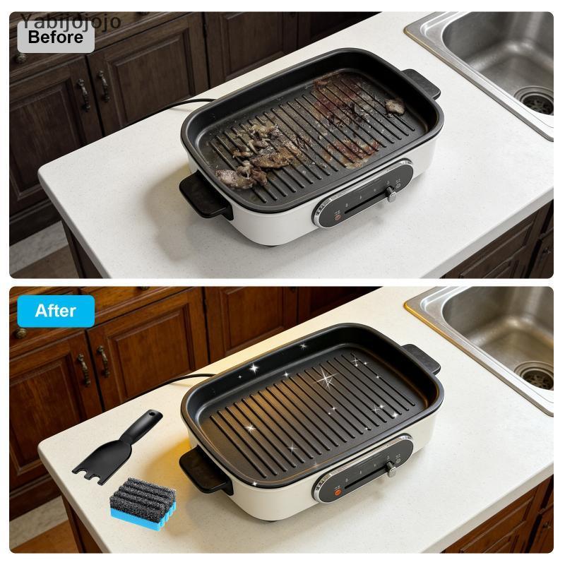 Yabijojojo 3 ชิ้น Grill Scraper ฟองน้ําชุดวัสดุทนทาน Griddle เครื่องมือทําความสะอาดสําหรับ Grooved G