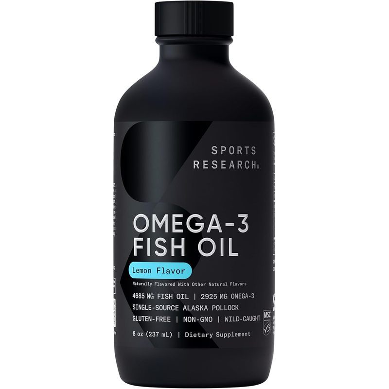 วิจัยกีฬา® Wild Alaska Pollock Omega-3 Fish, ขวดแก้ว 8 ออนซ์