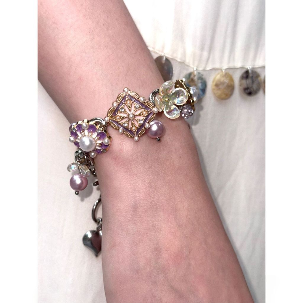 Floral Vintage Amethyst Pearl Heavy-Duty Titanium Steel Bracelet