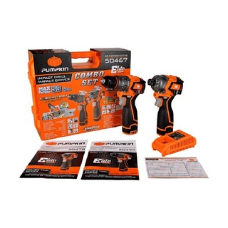 PUMPKIN ชุดสว่านกระแทกและไขควงไร้สายรวมแบตเตอรี่ รุ่น EC16IMDID202CK ขนาด 16V สีส้ม-ดำ
