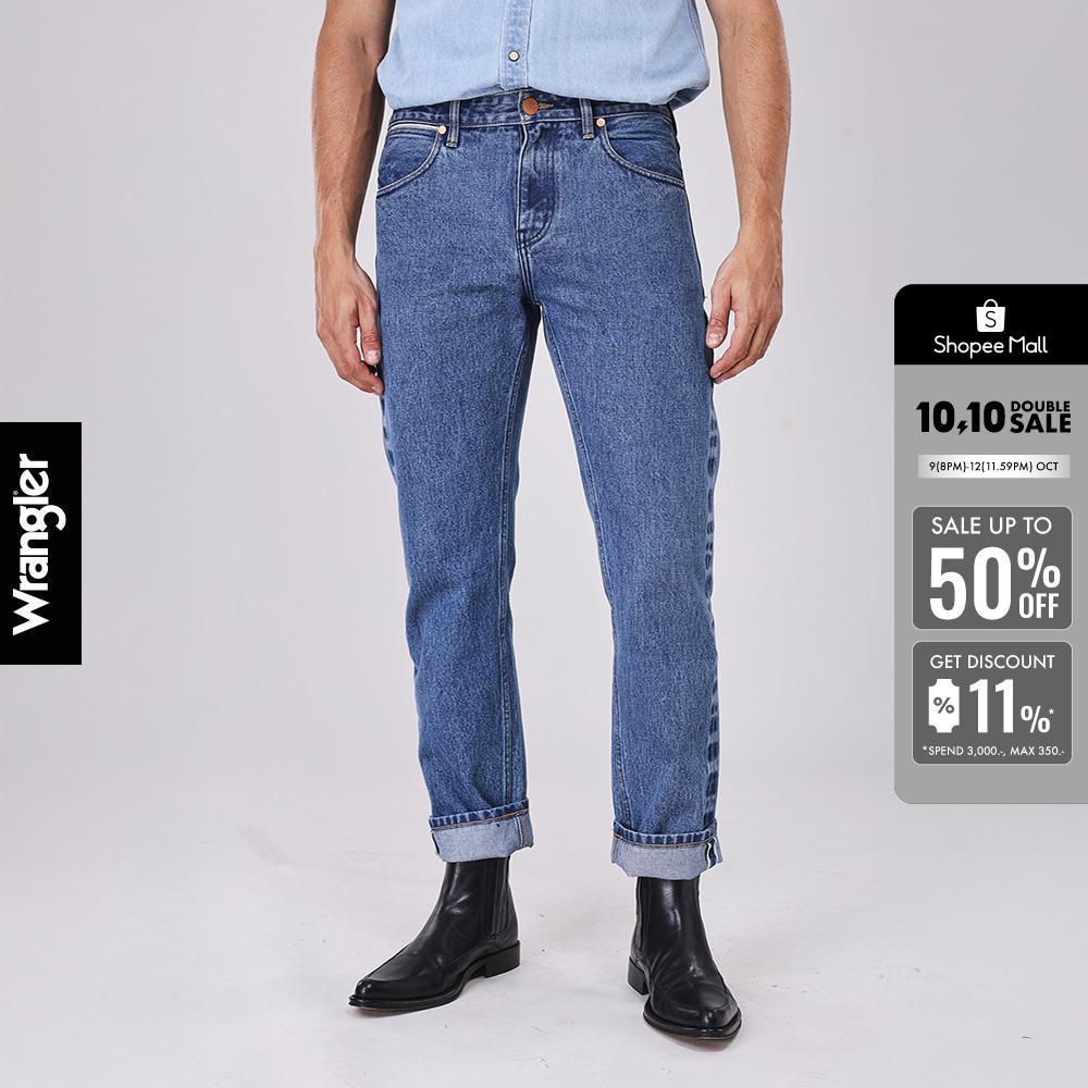 WRANGLER กางเกงยีนส์ (ริมดำ) ผู้ชาย คอลเลคชั่น Beyond Indigo เอวกลาง ทรงตรง รุ่น WR S426MGREN30 สียีนส์กลาง
