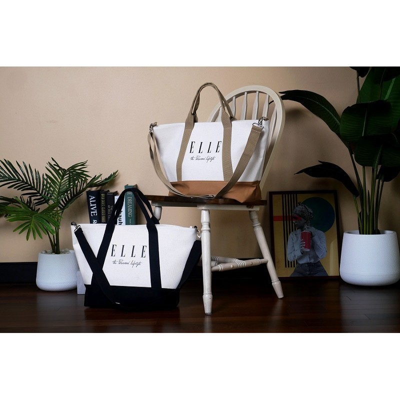 ELLE กระเป๋าสะพาย ผ้า CANVAS ใบใหญ่  ติดซิป มีให้เลือก 2 สี รุ่น | H8H008