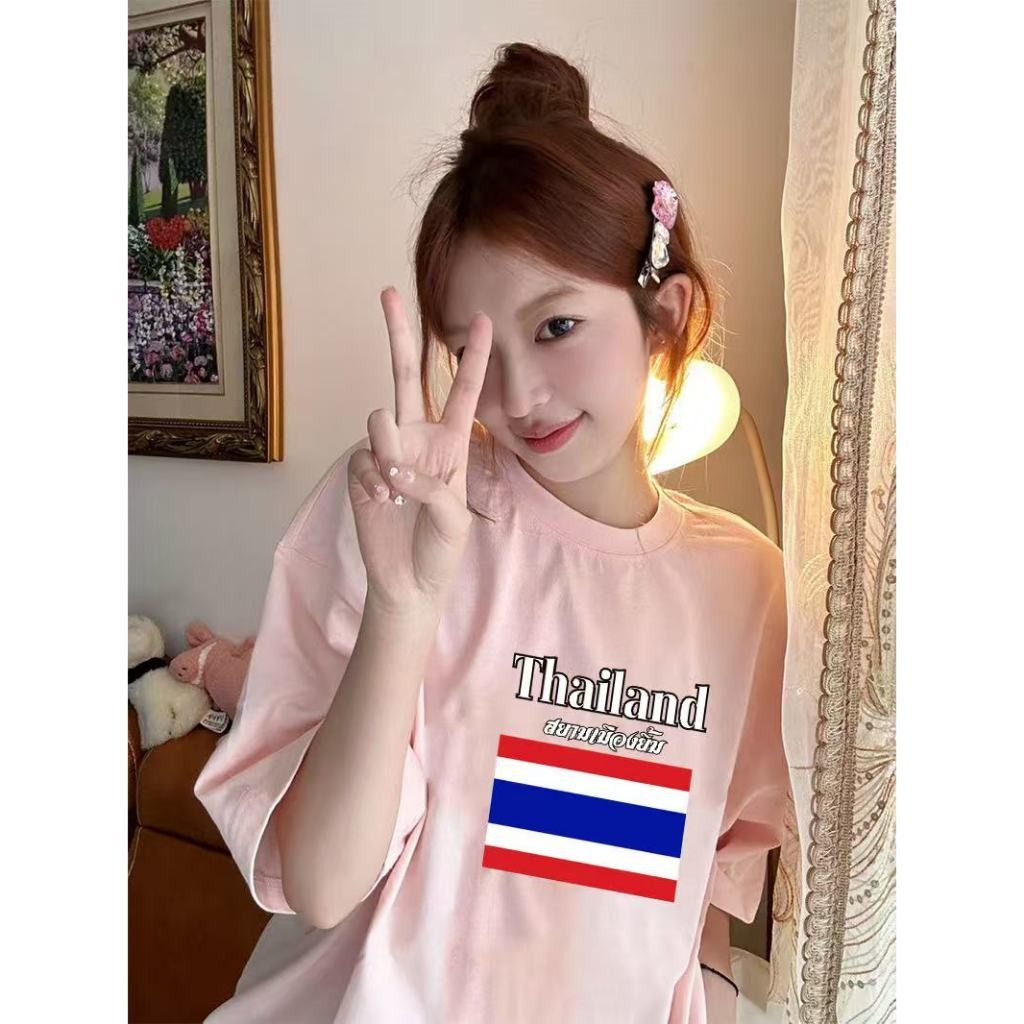 เสื้อยืดพิมพ์ลายธงชาติ เสื้อไทย เสื้อยืดคอกลม ผ้าไหมนม นุ่มใส่สบาย BP001-T0004