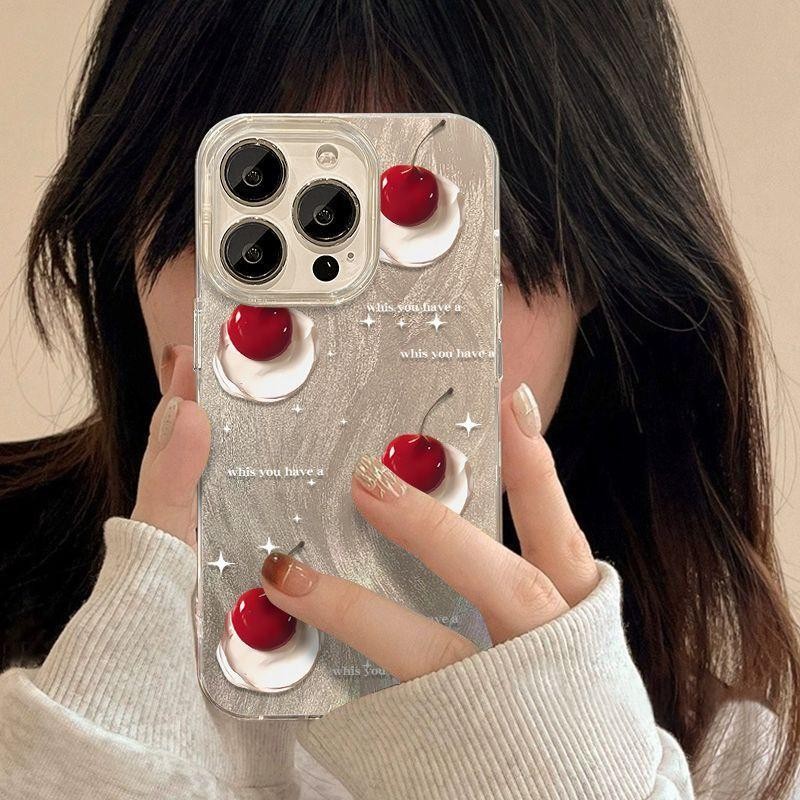 จานผลไม้เชอร์รี่เหมาะสําหรับเคสโทรศัพท์ iPhone เหมาะสําหรับ iPhone 16 Pro Max/15/14 Pro Max/13 Pro M