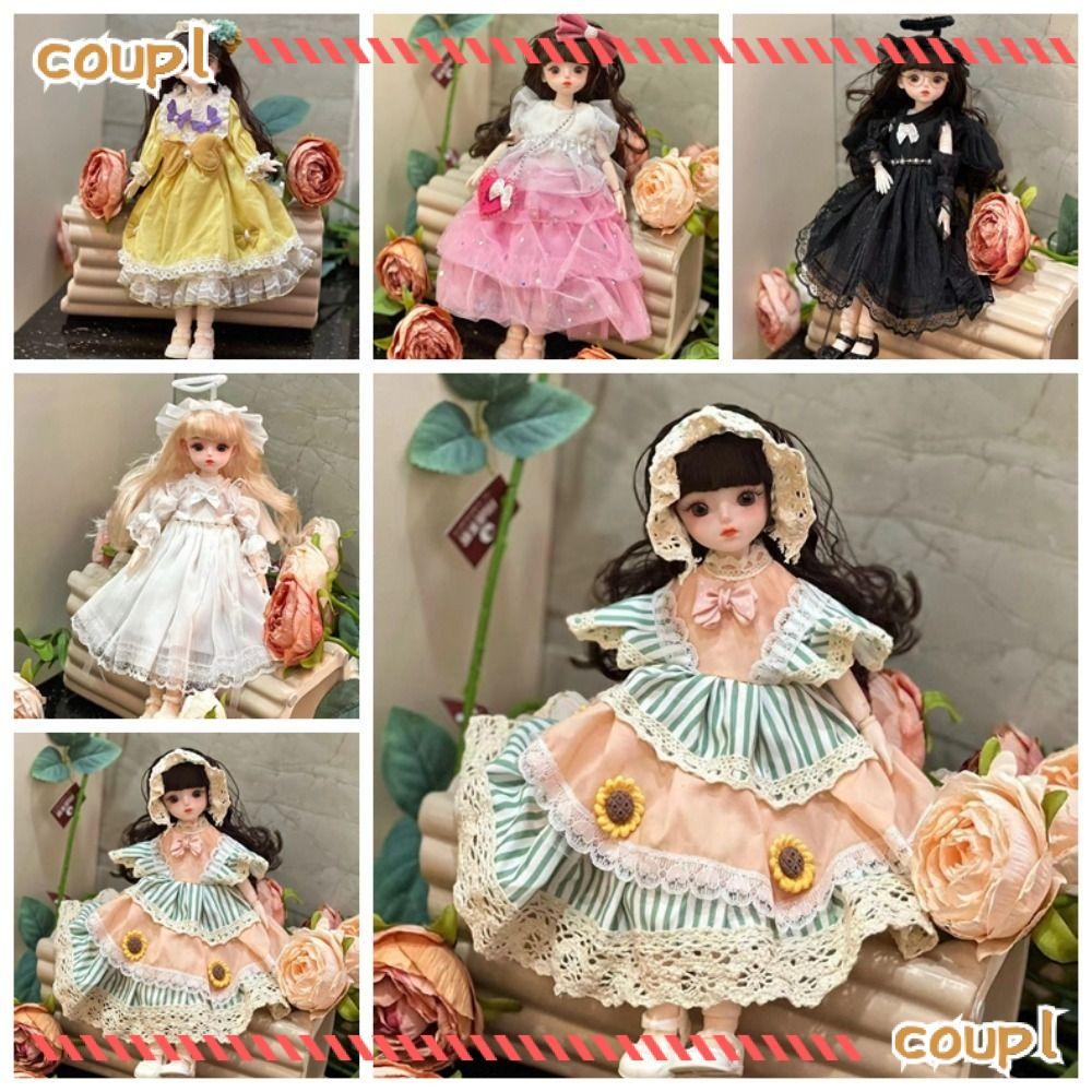 COUPL BJD Doll Clothes Set, 6 Points 30cm Princess Doll Toy, with Clothes Attraction Eyes Long Doll 