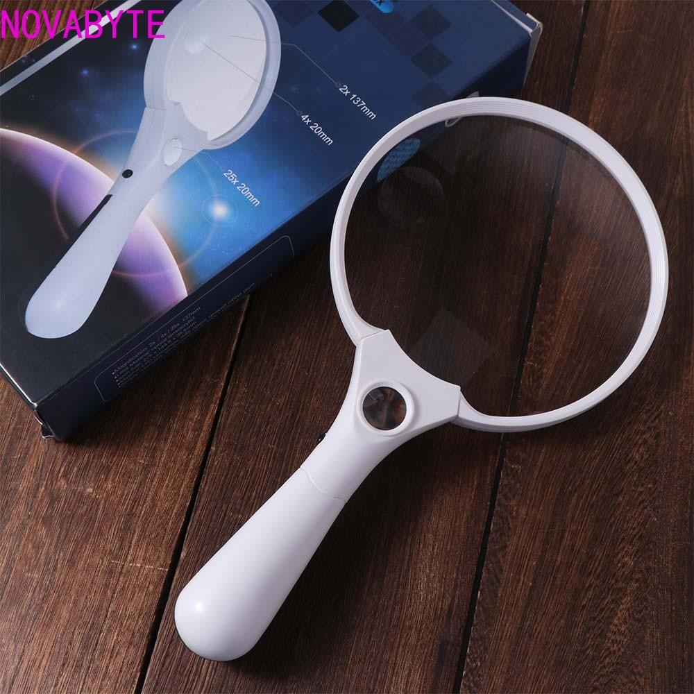 NOVABYTE แว่นขยาย 25x,ขนาดใหญ่พิเศษพร้อมไฟ 3LED แว่นขยายแบบใช้มือถือ,อเนกประสงค์ 2X 4X 25X HD 137 มม