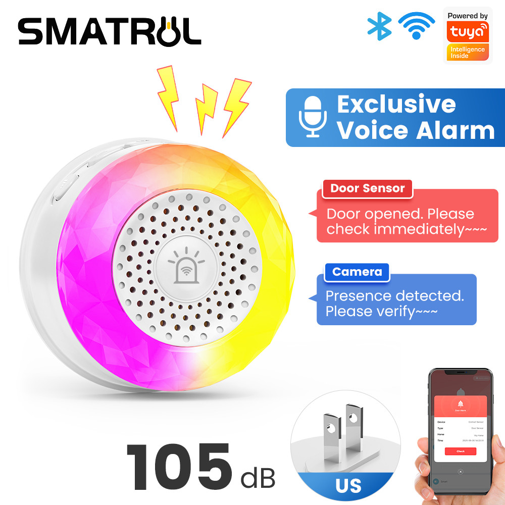 SMATRUL Tuya Wifi สมาร์ทไซเรนสําหรับ Home Security เสียงและแสงนาฬิกาปลุก US ปลั๊กสมาร์ท Home Life APP สําหรับการสั่นสะเทือน CO VOC PIR Human Presence Sensor
