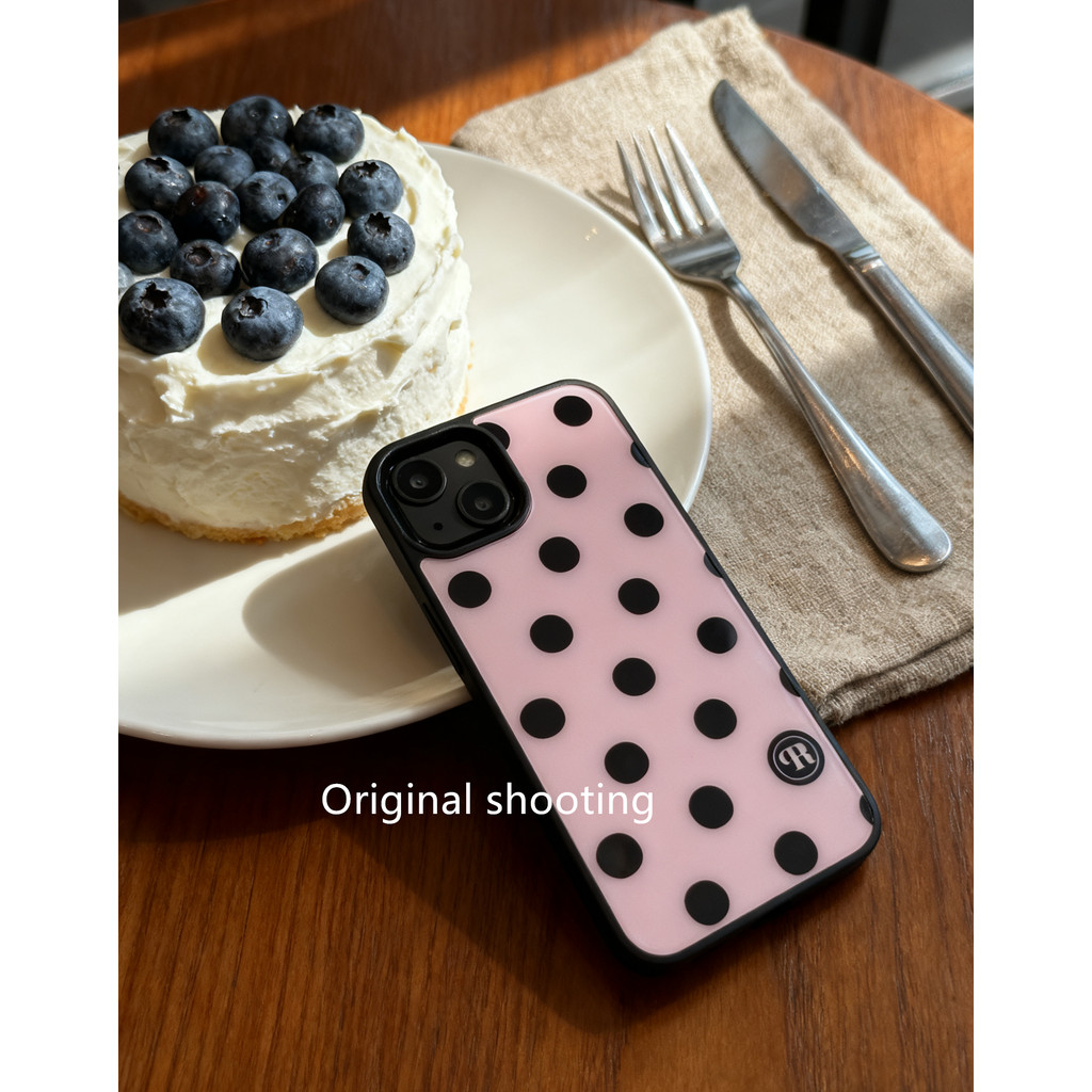 Ins Simple อเนกประสงค์ Polka Dot อะคริลิคขอบสีดําแม่เหล็กใช้ได้กับ Apple iPhone17promax เคสโทรศัพท์ 13iPhone16Pro กันกระแทก