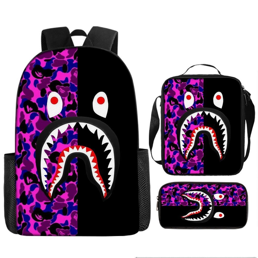 鲨鱼背包双肩包搞怪男女时尚大容量潮牌书包初中休闲旅行学生Shark backpack backpack wacky men and women fashion big look20251015