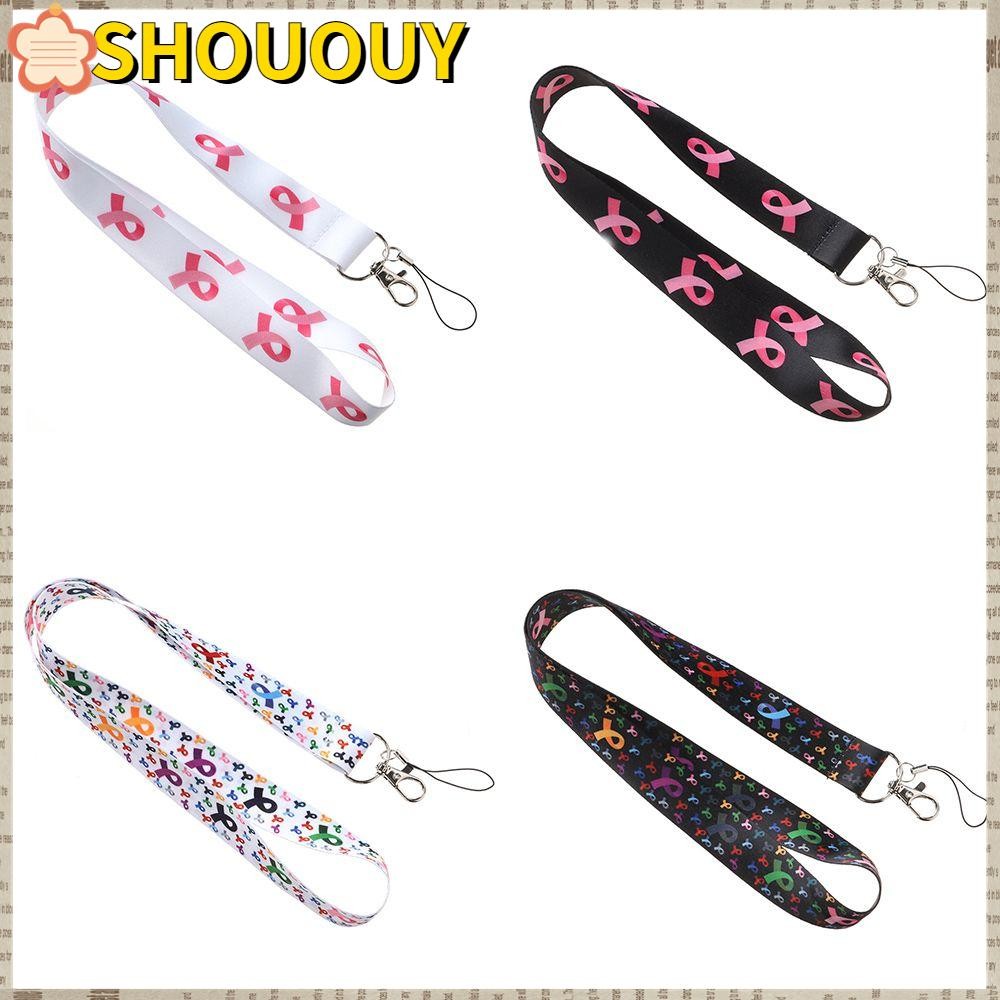 SHOUUY สายคล้องคอเชือกเส้นเล็ก NHS ผู้ถือป้ายริบบิ้นมะเร็งเต้านม