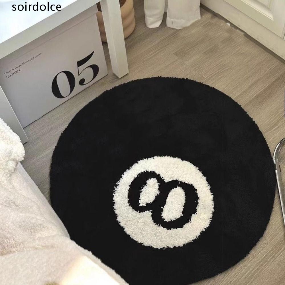 SOIRDOLCE 8 Ball พรม, Soft Anti-slip 8 Ball พรม, Creative Black Plush รอบ 8 Ball Mat Hoom Decor