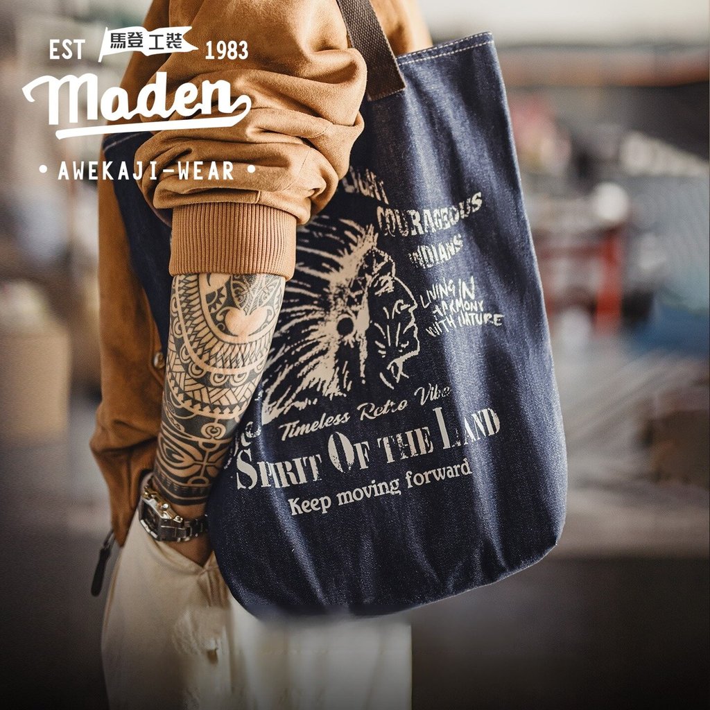 Retro American Denim กระเป๋าโท้ทความจุขนาดใหญ่กระเป๋าสะพายผ้ายีนส์ทํากระเป๋าถือเก่าสําหรับผู้ชาย