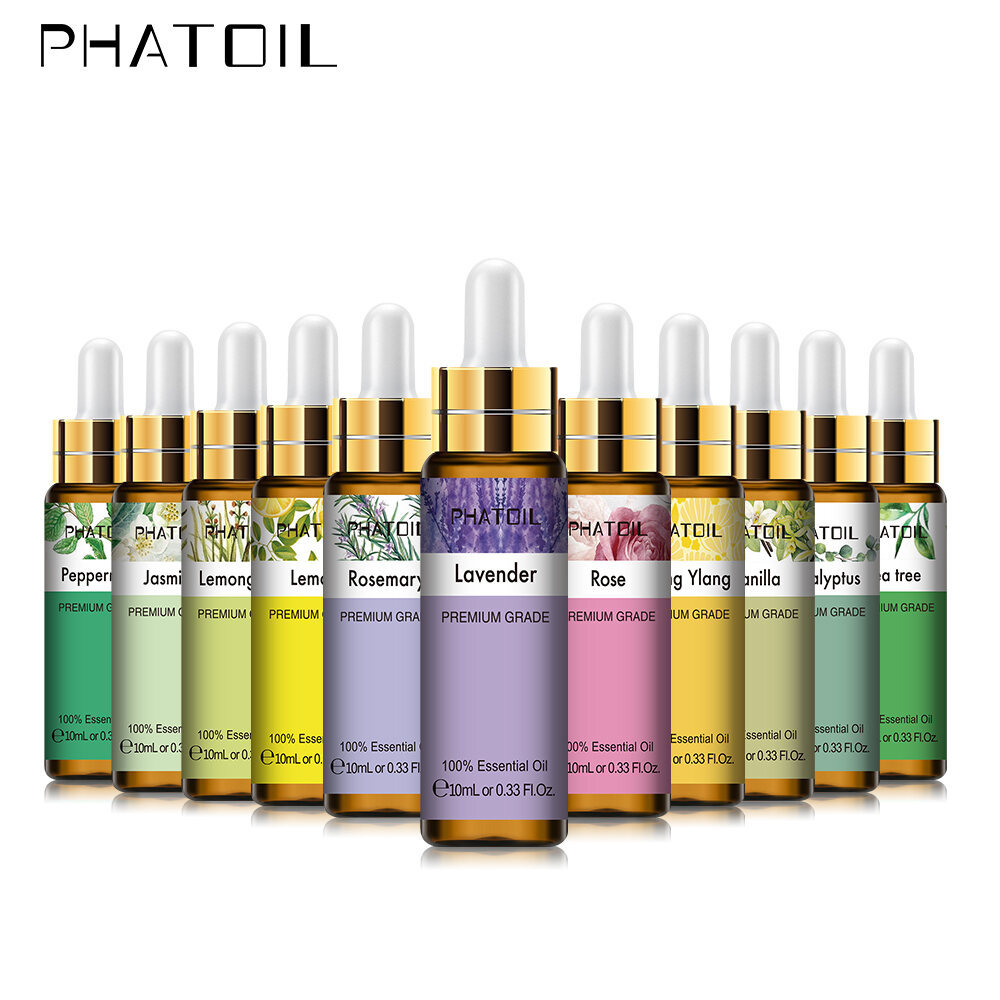 PHATOIL 10ML Vetiver Thyme Cypress Chamomile Tea Tree Essential Oil สําหรับน้ํามันหอมระเหย Diffuser 