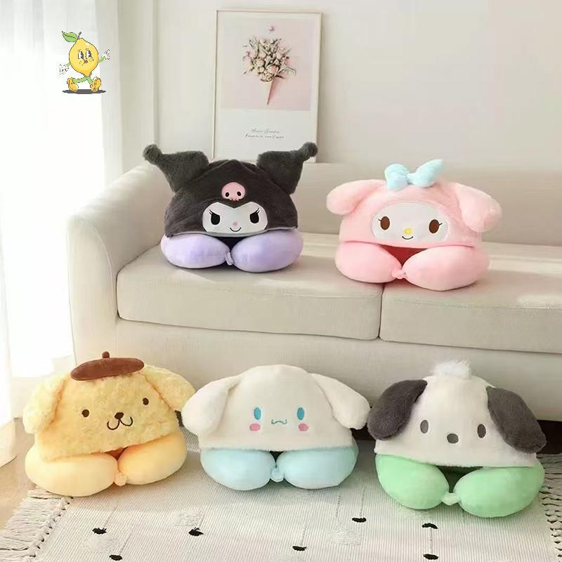 [mozh] Sanrio Anime Hooded U-shaped Pillow Kuromi My Melody Pochacco Neck Pillow Car Seats Office Aircraft Pillows Neck Pillows Gift [TH]
