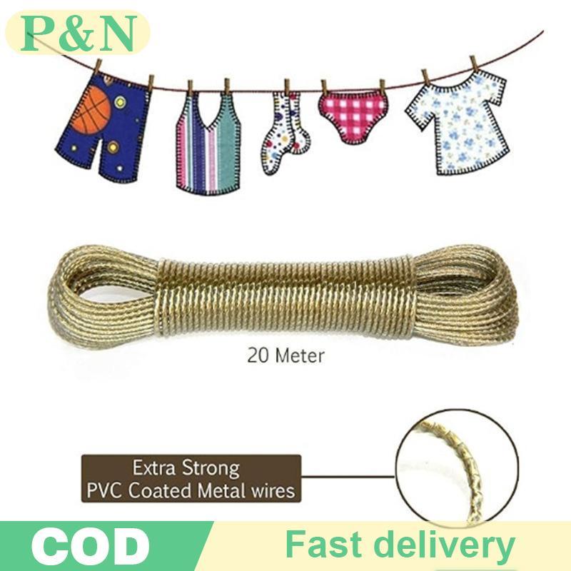 [P&N] 10/20/30/50M PVC เคลือบเหล็ก Clothesline กลางแจ้งแบบพกพา Clothesline Garden Camping Travel Clo