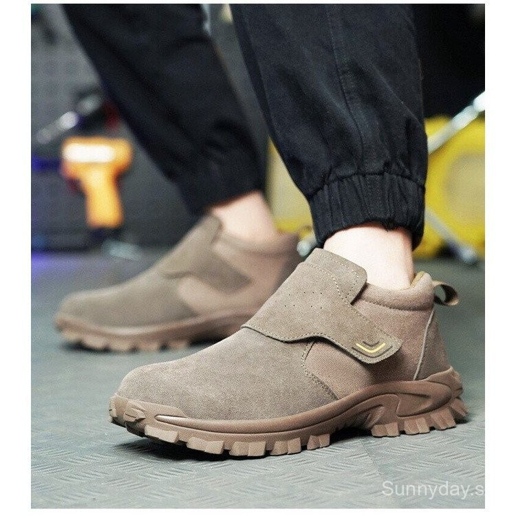 ผู้ชาย Scalding Proof เครื่องเชื่อมฟางก่อสร้างรองเท้านิรภัยเจาะทําลายทํางานเหล็ก Toe PQ2O FZ7G YJME