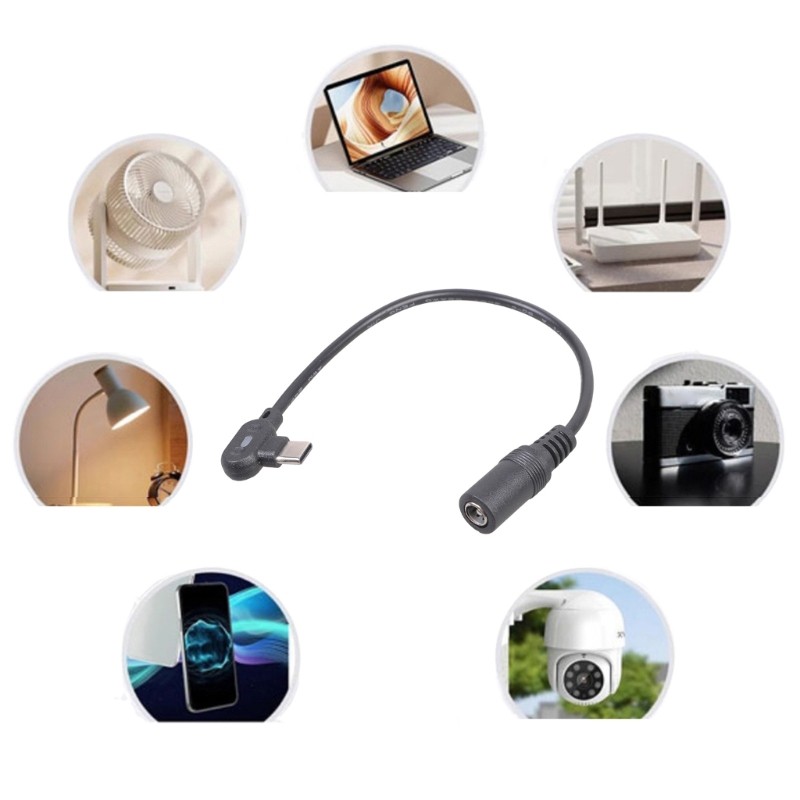 XY 90 องศา USB C ชาย 5 5x2 1 มม.หญิงอะแดปเตอร์สาย 9V12V15V20V สายไฟ