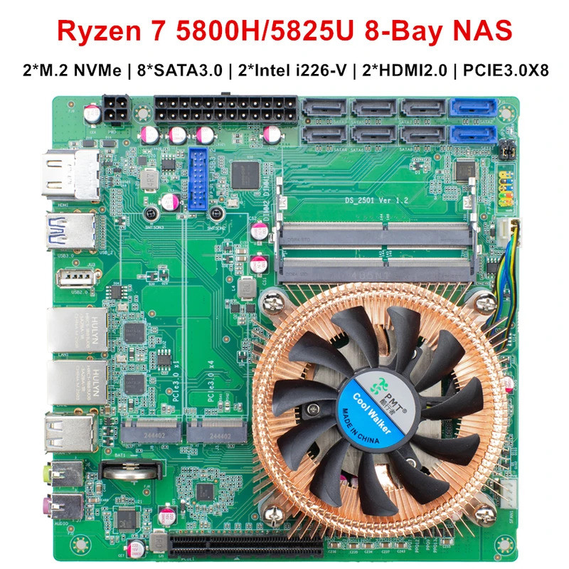 Topton N21 เมนบอร์ด NAS 8-Bay พร้อม AMD Ryzen 7 5800H/5825U - 8*SATA 2*2.5G LAN 1*PCIE3.0 8X 2*DDR4 