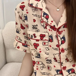 ชุดนอนสตรียามหน้าร้อนดีไซน์ใหม่ กางเกงขาสั้นแขนสั้น สำหรับสวมใส่ในบ้านและการเดินทาง มีคุณภาพสูง