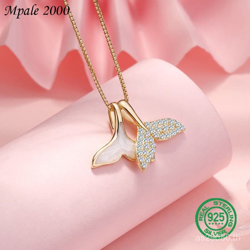 สร้อยคอเงินสีขาว Fritillary จี้เงินสเตอร์ลิงสไตล์ใหม่ All-Match s925 Zircon ญี่ปุ่นโซ่เกาหลี Pearl M