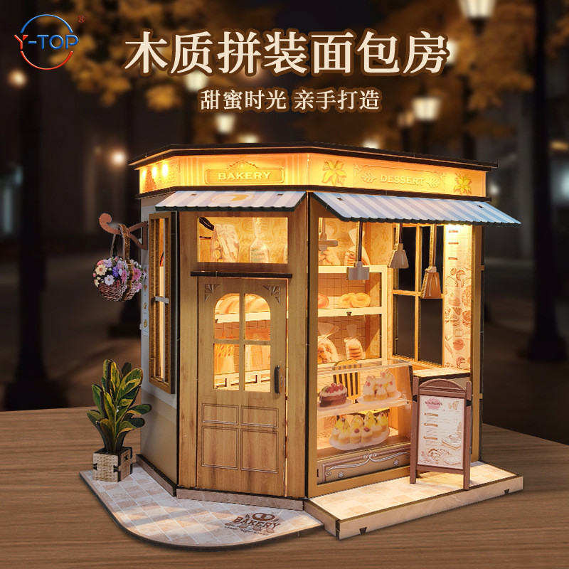 Creative Lighted Bakery diy Handmade Mini ไม้ประกอบรุ่นปริศนาของเล่น Mini ของขวัญ Hut