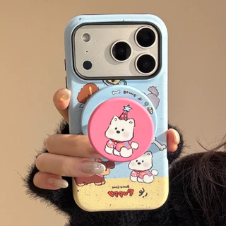 การ์ตูนน่ารักปาร์ตี้ลูกสุนัขภาพประกอบที่วางขาตั้งแม่เหล็กเคสไอโฟนเข้ากันได้สําหรับ ไอโฟน 17 มือโปร สูงสุด 17 มือโปร 17 อากาศ 17 16 15 14 13 12 11 ต่อต้าน หยดฮาร์ดพีซีเคลือบฝาหลั