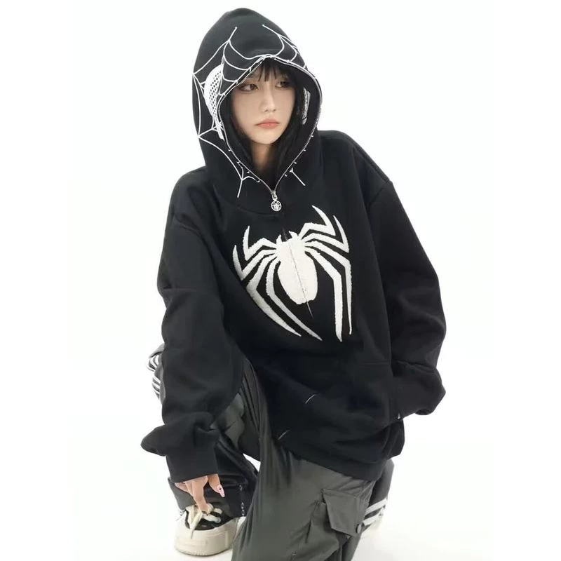 เสื้อกันหนาวมีฮู้ด Spider-Man สไตล์ย้อนยุค กํามะหยี่หลวม เหมาะสมทั้งเด็กและผู้ใหญ่