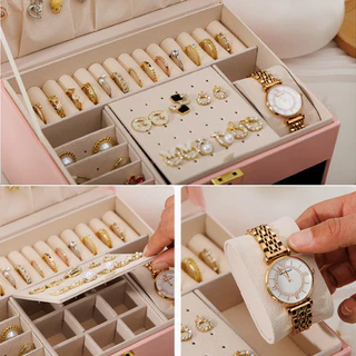 Allieuka กล่องเครื่องประดับ ที่เก็บต่างหู ถาด2ชั้น กล่องใส่เครื่องประดับที่เก็บต่างหู กันน้ำและกันฝุ่น ความจุขนาดใหญ่