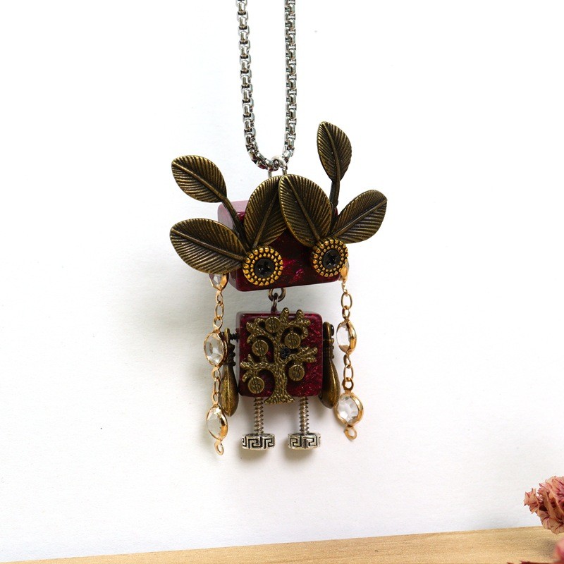 สร้อยคอหุ่นยนต์พังก์ ออกแบบเอง วัสดุบล็อกไม้ พวงกุญแจและจี้ สไตล์ใหม่ FNA1072-108151023