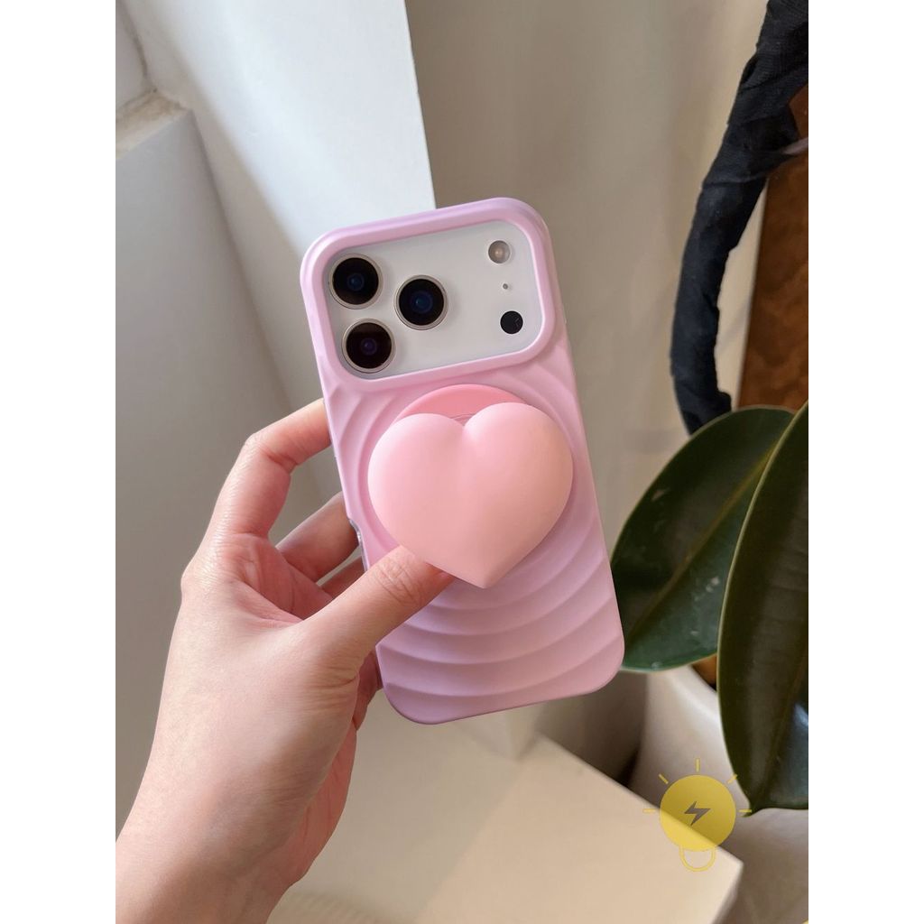 For เคสไอโฟน with Griptok Magnetic TPU Heart 3D เคส Phone Case For iPhone 17 Pro Max 16 15 14 13 Cover  Aesthetic Korean Cute