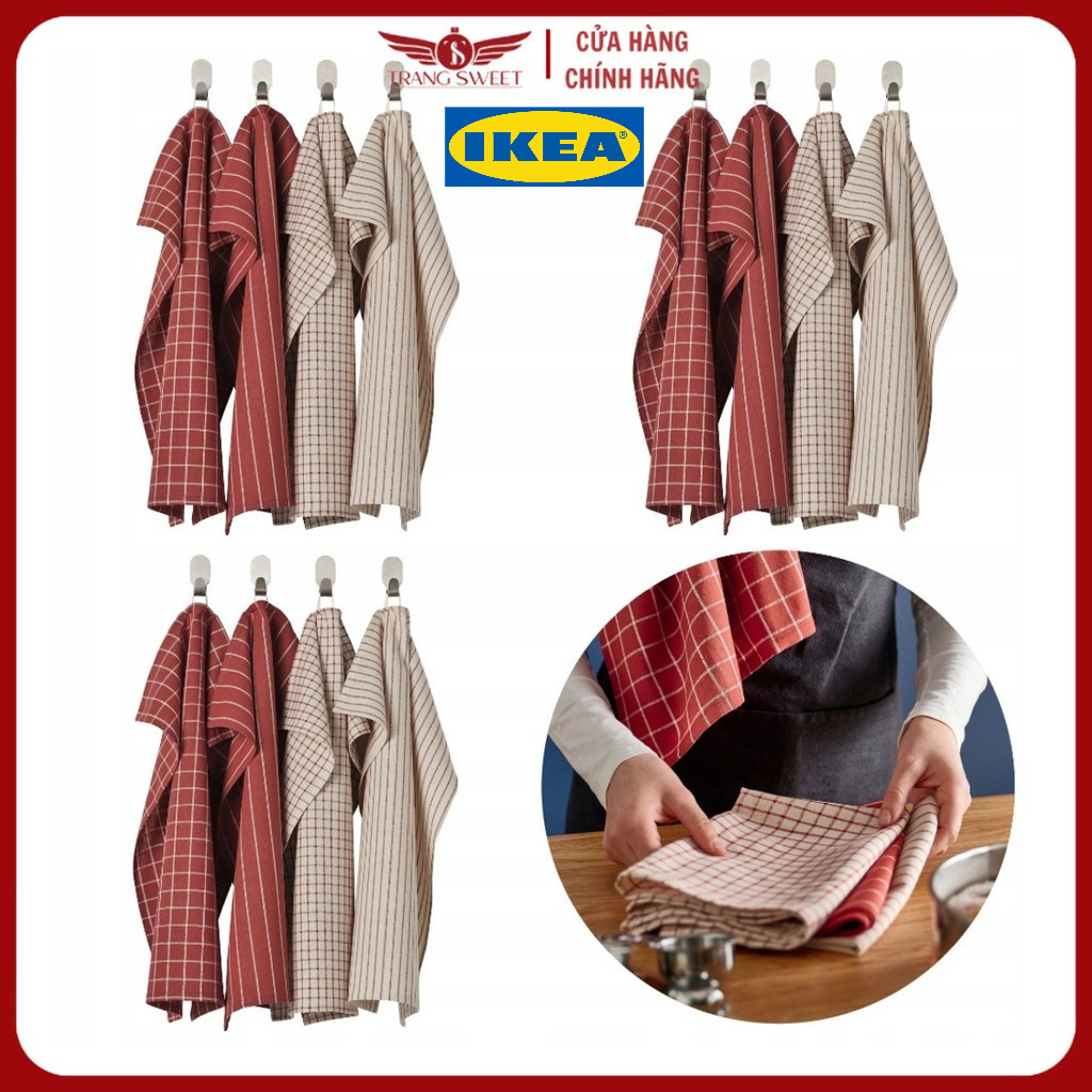 ชุดผ้าเช็ดจานผ้าฝ้าย Ikea 4 ชิ้น ผ้าคลุมโต๊ะ ผ้าเช็ดมือ 60x45ซม. Rinnig IKEAสวีเดน