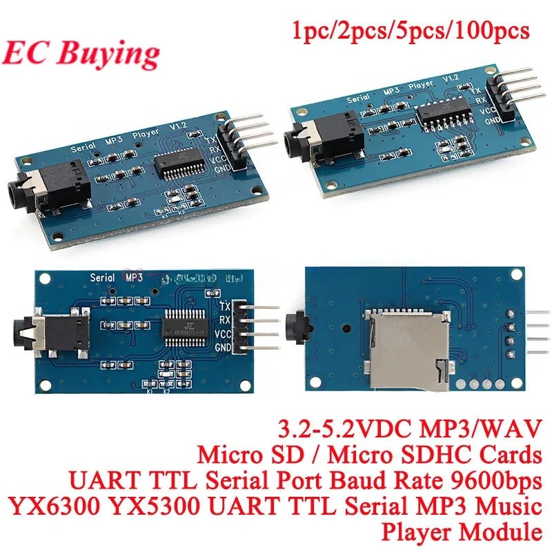 1-10 PC YX6300 YX5300 UART TTL ควบคุมโมดูลอนุกรม MP3 WAV เครื่องเล่นเพลง Playback สําหรับ Arduino/AV