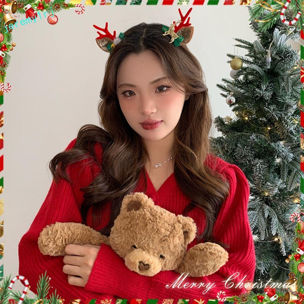 JEREMY1RJ คริสต์มาส Elk Hairpin, Merry Christmas Decor Bowknot เด็กกวาง Antler กิ๊บติดผม, ที่ไม่ซ้ํา