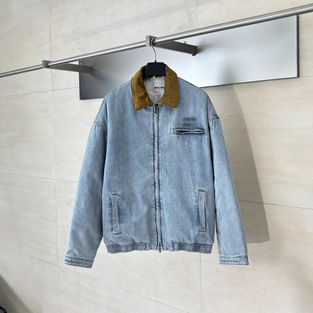 74XR MIU*MM Corduroy Collar Vintage Denim Cotton Jacket for Men and Women
