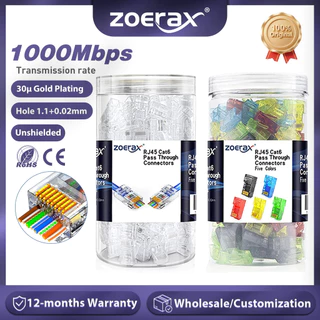 ZoeRax 200/100/50PCS RJ45 Cat6 ผ่านเชื่อมต่อ RJ45 Modular ปลั๊ก 1.1 มม.สําหรับ Solid หรือ Stranded UTP/STP สาย