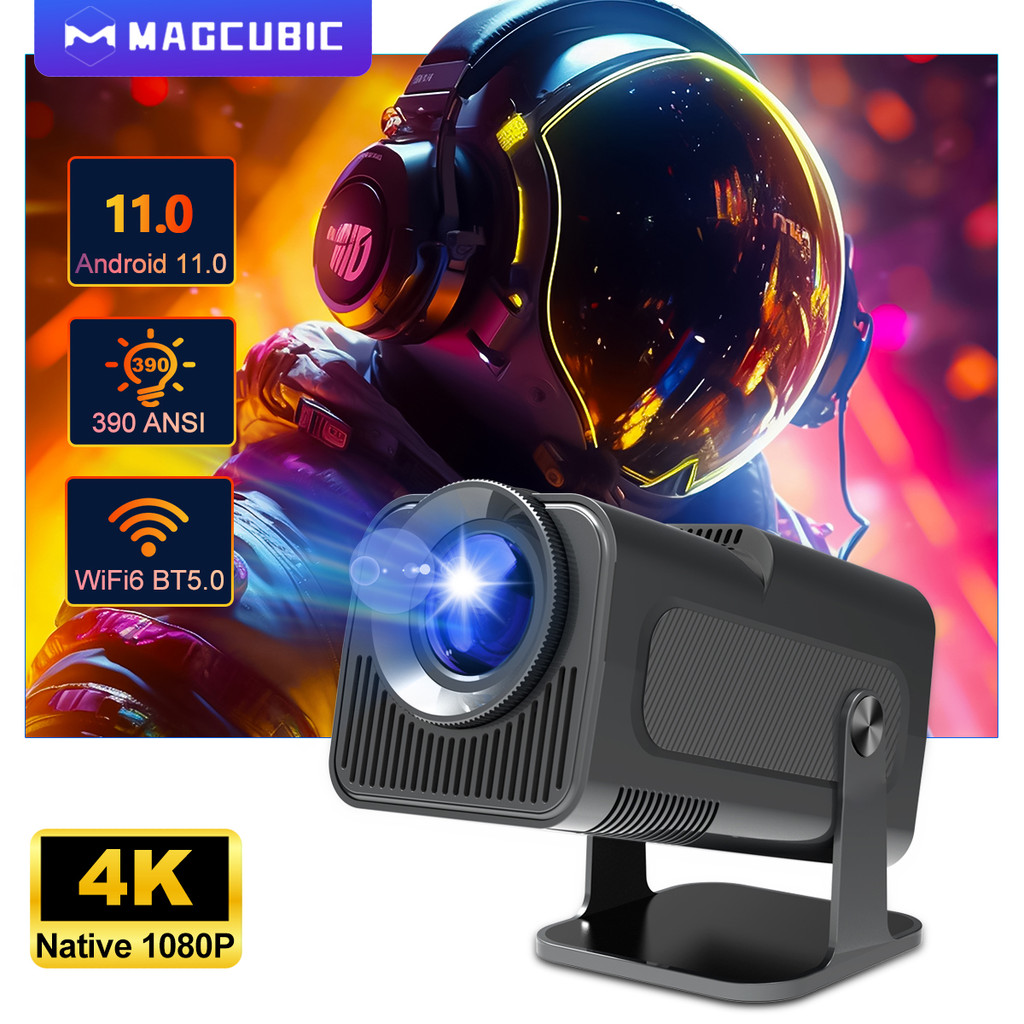 Magcubic 4K Android 11 โปรเจคเตอร์พื้นเมือง 1080P 390ANSI HY320 Dual Wifi6 BT5.0 1920*1080P Cinema แ
