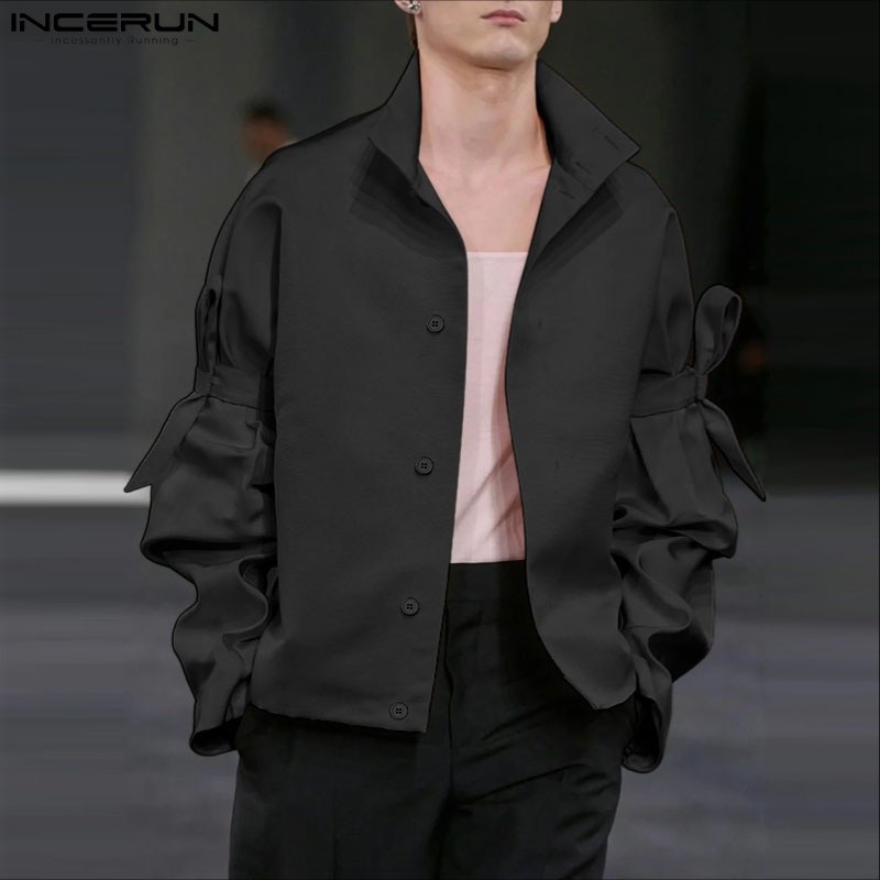 INCERUN ผู้ชายเกาหลี Niche Design Stand Neck แขนยาว Bowknot Design Button Up เสื้อแข็ง ราคา ถูกที่สุด ดีลบีเคเค แกลเลอรีภาพที่ 4