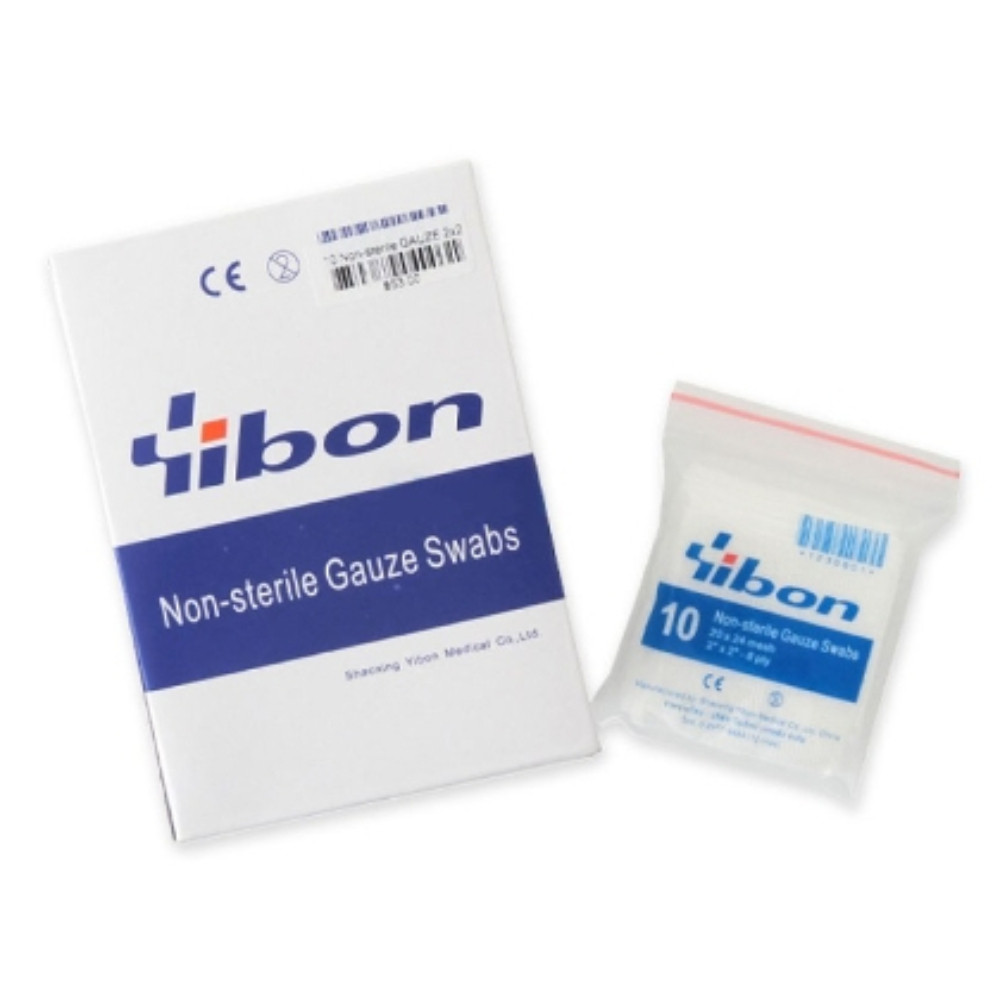Yibon Non Sterile. Gauze Swabs ผ้าก๊อซ 8 พับ ยิบบอน 2"x2", 3"x3", 4"x4" (10ชิ้น/ซอง)(10ซอง/กล่อง)
