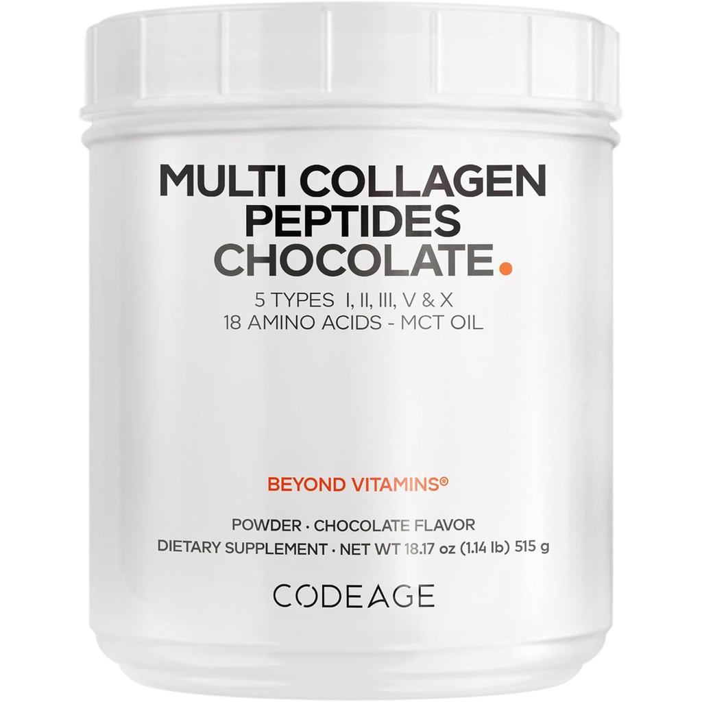 Codeage Multi Collagen Chocolate Protein Powder - Hydrolyzed Bovine Collagen Peptides, 5 Collagen Ty