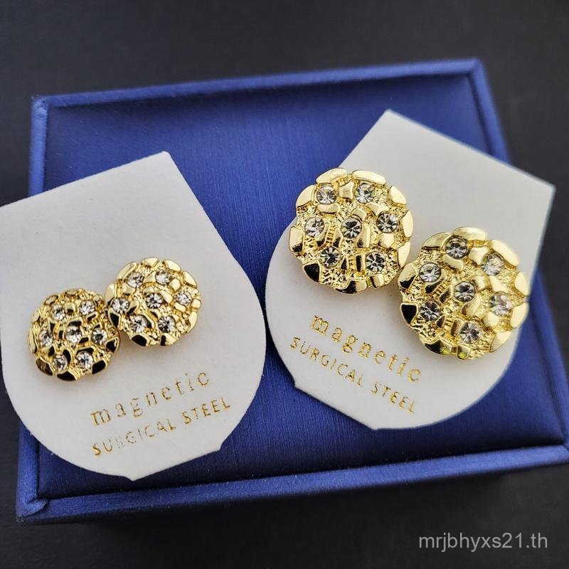 Hip Hop Jewelry Cookie Nugget Magnetic Iced Gold plated Cubic Zirconia Earrings Unisex Men Women