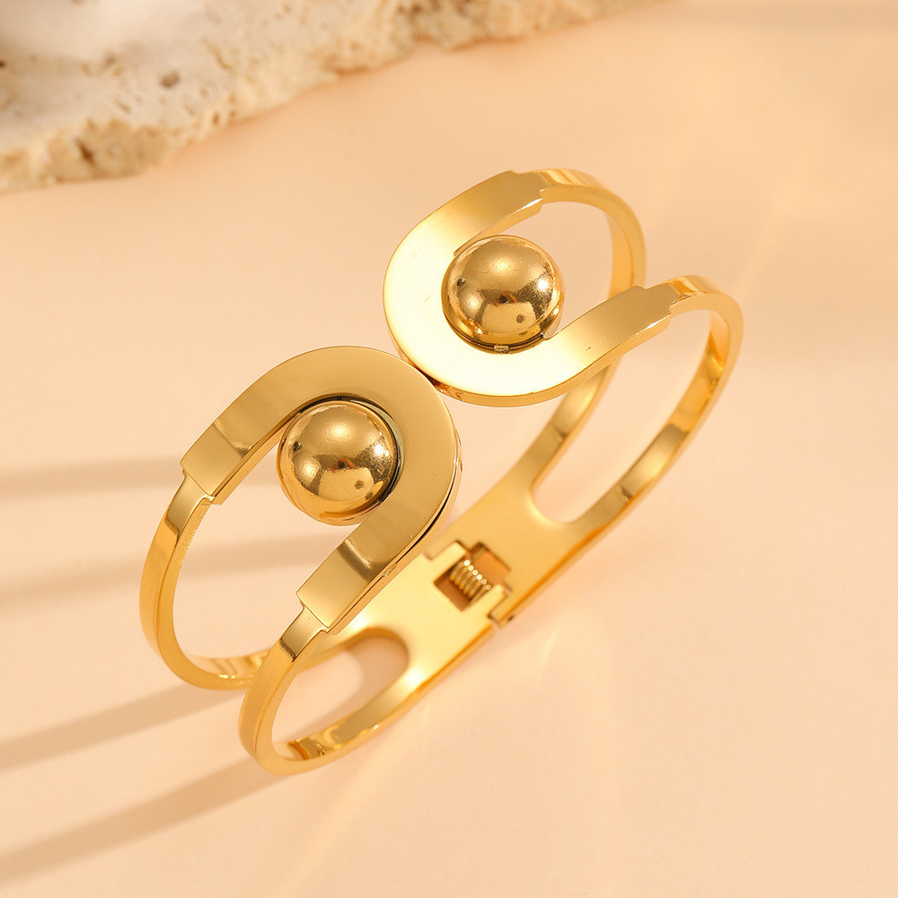 สร้อยข้อมือเปิดกลวงสแตนเลสสตีล แบบเรียบหรู พรีเมียม สำหรับผู้หญิง - รูปที่ 2