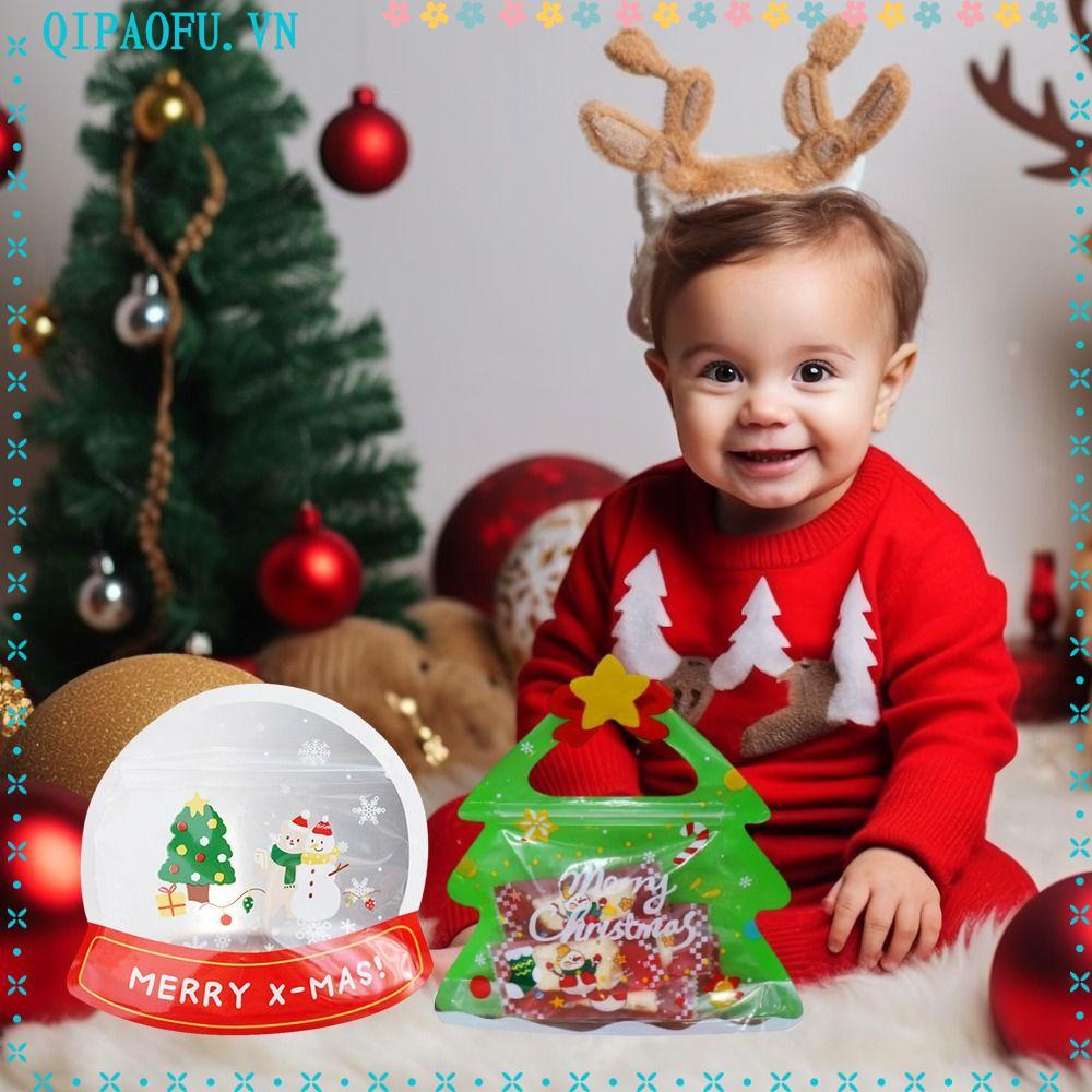 NENTEY ถุงขนมคริสต์มาส, ถุงซิปต้นคริสต์มาสพลาสติก, คุกกี้ช็อกโกแลต Party Supplies Candy Biscuit Noug