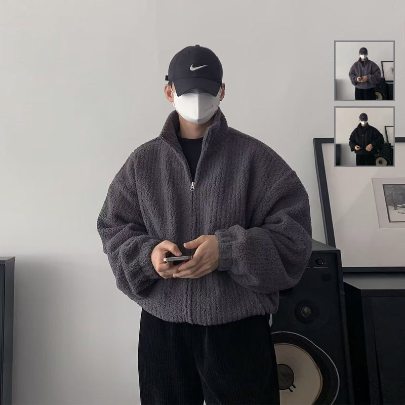 เสื้อโค้ทผู้ชายสไตล์เกาหลี ทำจากผ้าฝ้ายบุนวม มีฟลายซิปเต็ม อันเหมาะสำหรับฤดูกาลใบไม้ร่วงและหนาว