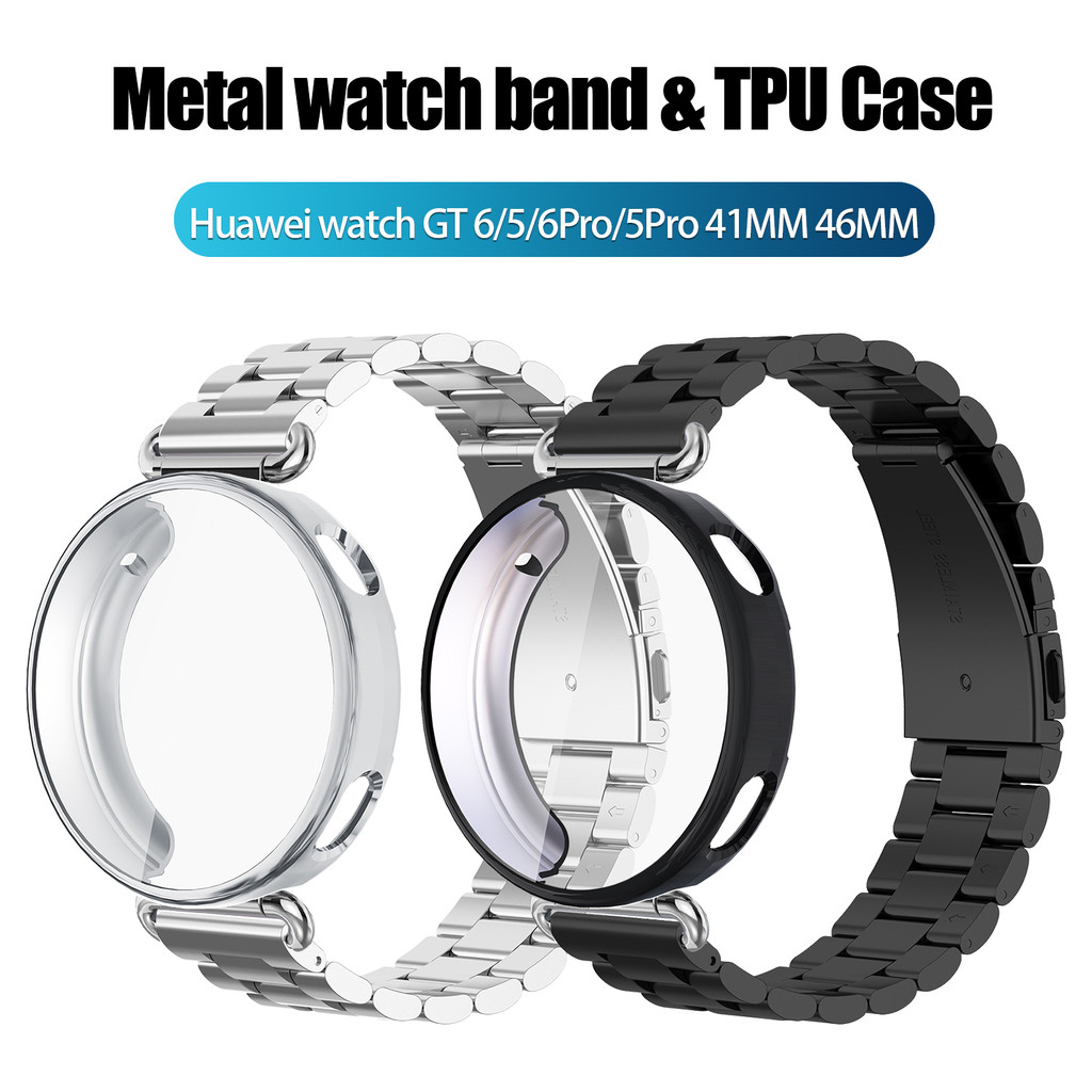 สายโลหะสแตนเลสพร้อมเคสป้องกัน TPU สําหรับ Huawei Watch GT6 GT5 41 มม.GT6 GT6 Pro 46 มม.สายนาฬิกา