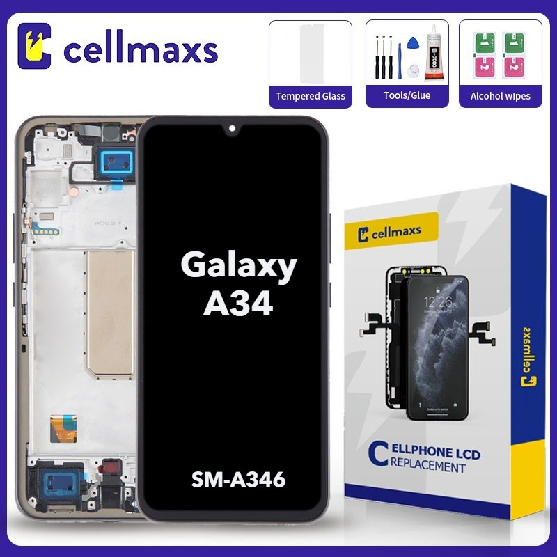 สําหรับ SAMSUNG Galaxy A34 A346 A346B A346E A346B/DS SM-A346 LCD หน้าจอสัมผัสเปลี่ยนกรอบ