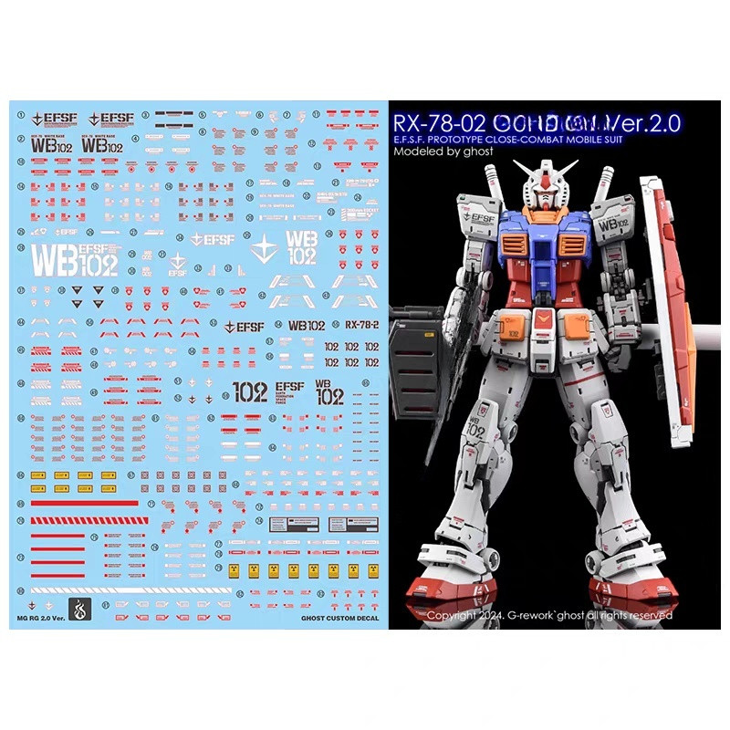 YAN FLAME GHOST FAT CAT 1/100 RX78 RX-78-2 2.0 Water Slide Decal (ไม่รวมชุด) YANMG076