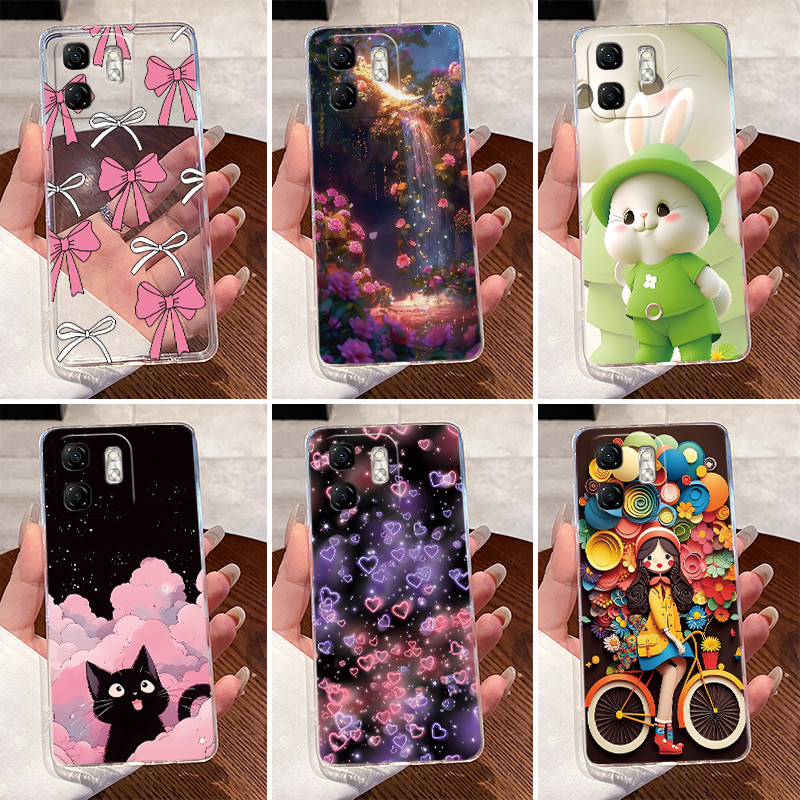 สําหรับ Infinix Smart 9 X6532 ฝาหลัง Infinix Smart 9 HD กรณี X6532C Clear หรูหราน่ารักรักกระต่ายตลก 