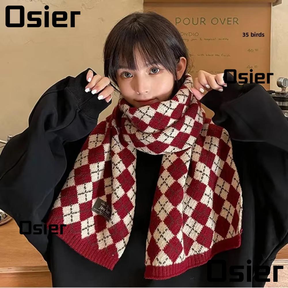 ผ้าพันคอถักหนาสไตล์เกาหลี สีบริสุทธิ์ลายสก๊อต เหมาะสำหรับฤดูหนาวและใบไม้ร่วง